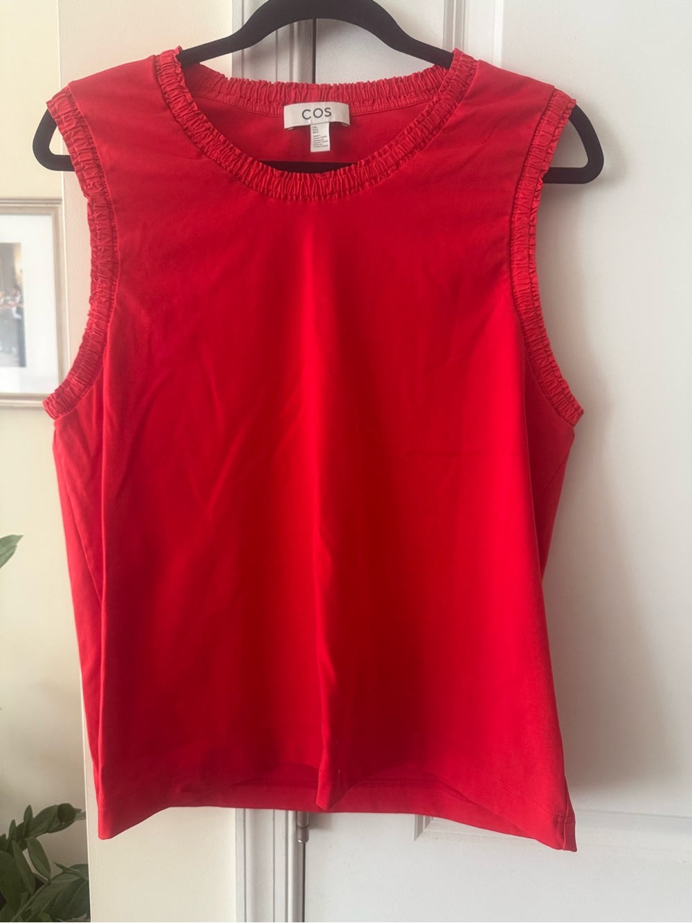 COS Vibrant Red Sleeveless Ruffle-Trim Tank